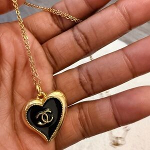 Gold and Black Heart Pendant Necklace